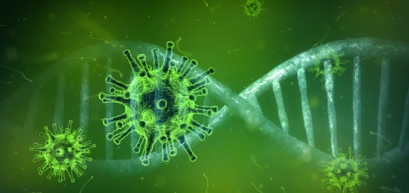Image of DNA chain with a virus